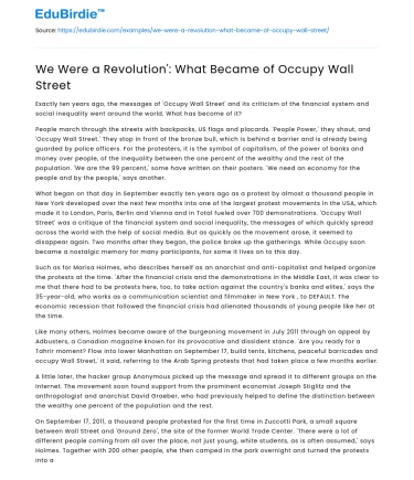 We Were a Revolution’: What Became of Occupy Wall Street