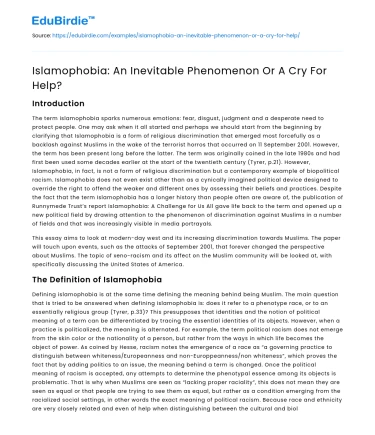 Islamophobia: An Inevitable Phenomenon Or A Cry For Help?