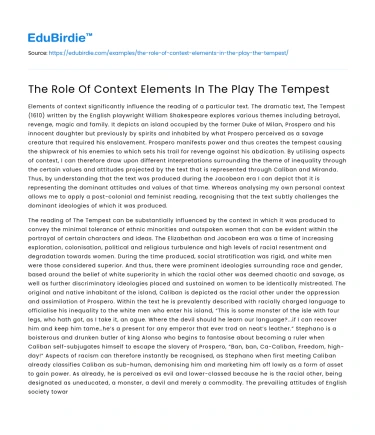 The Role Of Context Elements In The Play The Tempest