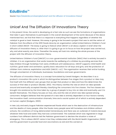 Unicef And The Diffusion Of Innovations Theory