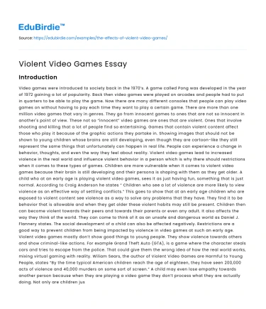 Violent Video Games Essay