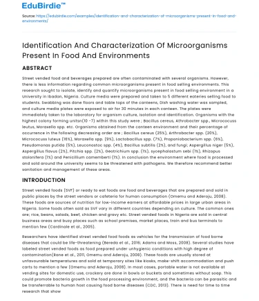 Microorganism Identification in Food and Environments