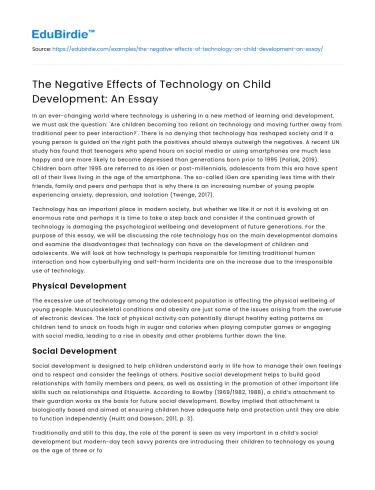 The Negative Effects of Technology on Child Development: An Essay
