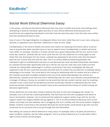 Social Work Ethical Dilemma Essay