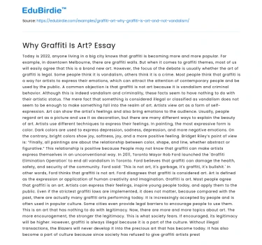 Why Graffiti Is Art? Essay