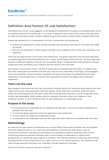 Definition And Factors Of Job Satisfaction
