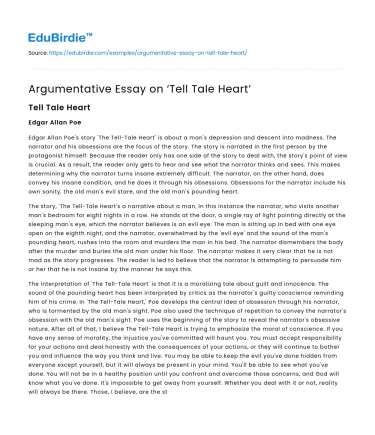 Argumentative Essay on ‘Tell Tale Heart’