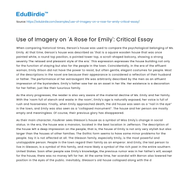 Use of Imagery on ‘A Rose for Emily’: Critical Essay