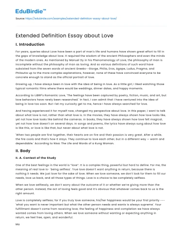 Extended Definition Essay about Love