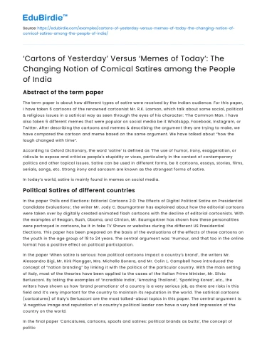 Changing Notion of Comical Satires in India