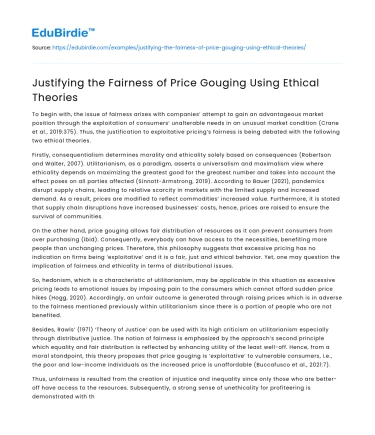 Justifying the Fairness of Price Gouging Using Ethical Theories