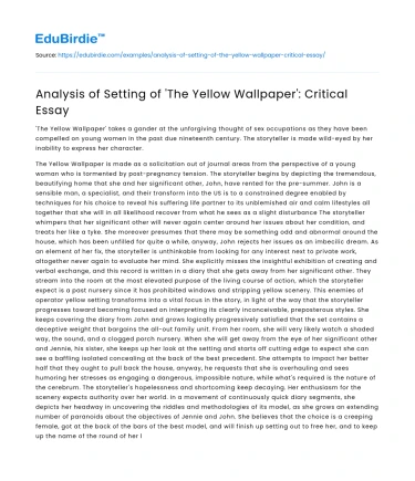 The Environment in ‘The Yellow Wallpaper’