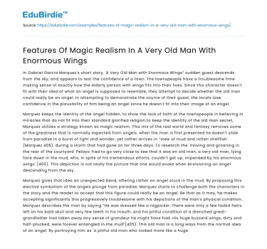 Features Of Magic Realism In A Very Old Man With Enormous Wings