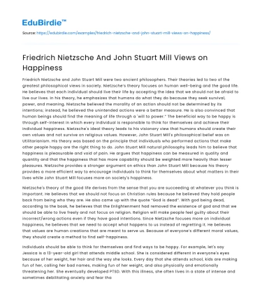 Friedrich Nietzsche And John Stuart Mill Views on Happiness