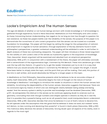 Locke’s Empiricism And The Human Senses