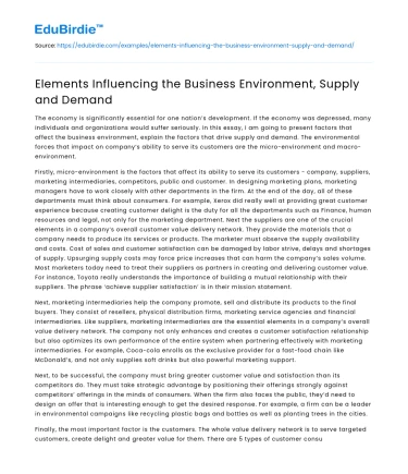Elements Influencing the Business Environment, Supply and Demand