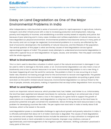 Land Degradation: A Major Environmental Issue in India