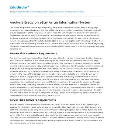Analysis Essay on eBay As an Information System