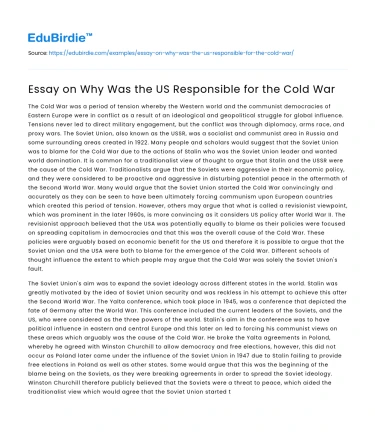 Essay on Why Was the US Responsible for the Cold War