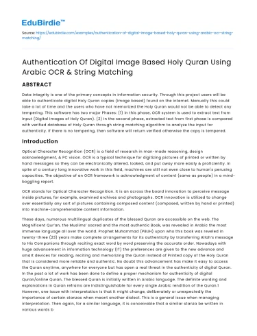 Digital Image Authentication of Holy Quran Using Arabic OCR