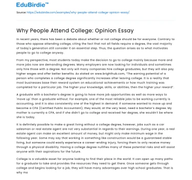 Why People Attend College: Opinion Essay