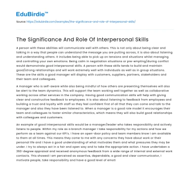 The Significance And Role Of Interpersonal Skills