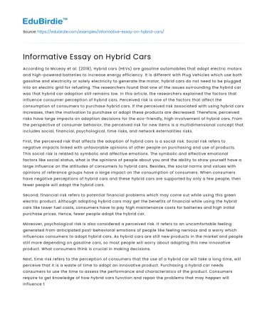 Informative Essay on Hybrid Cars