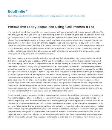 Persuasive Essay about Not Using Cell Phones a Lot