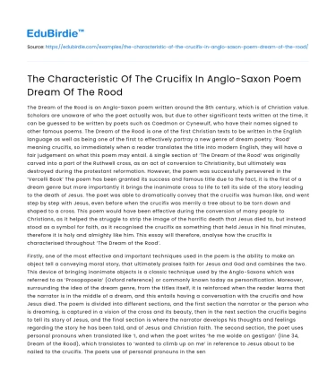 The Characteristic Of The Crucifix In Anglo-Saxon Poem Dream Of The Rood