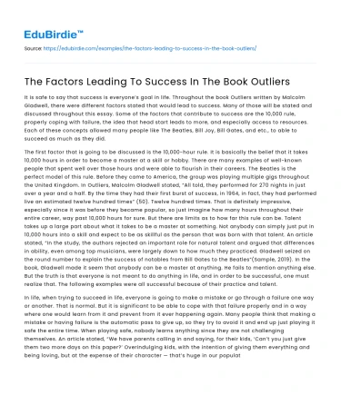 The Factors Leading To Success In The Book Outliers