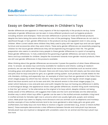 Essay on Gender Differences in Children’s Toys