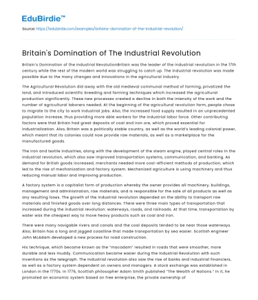 Britain’s Domination of The Industrial Revolution