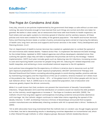 The Pope An Condoms And Aids