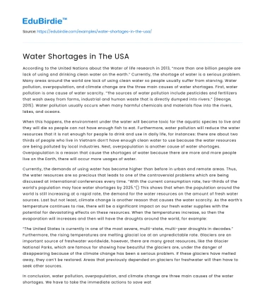 Water Shortages in The USA