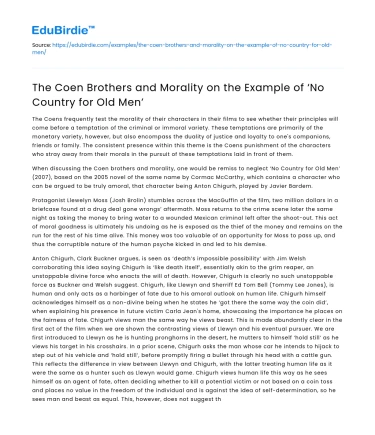 The Coen Brothers and Morality on the Example of ‘No Country for Old Men’