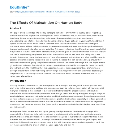 The Effects Of Malnutrition On Human Body