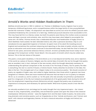 Arnold’s Works and Hidden Radicalism in Them