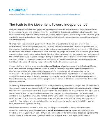 The Path to the Movement Toward Independence