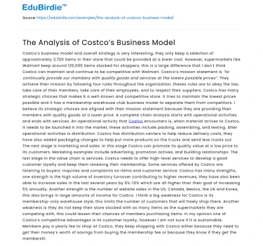 The Analysis of Costco’s Business Model