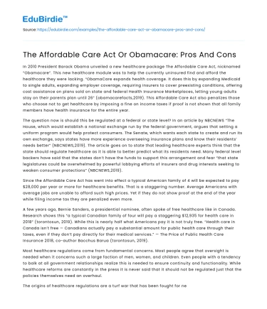 The Affordable Care Act Or Obamacare: Pros And Cons