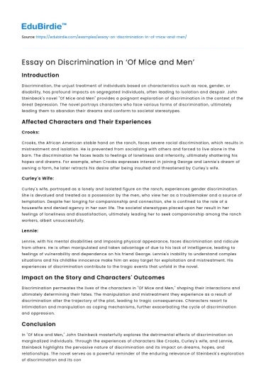 Essay on Discrimination in ‘Of Mice and Men’
