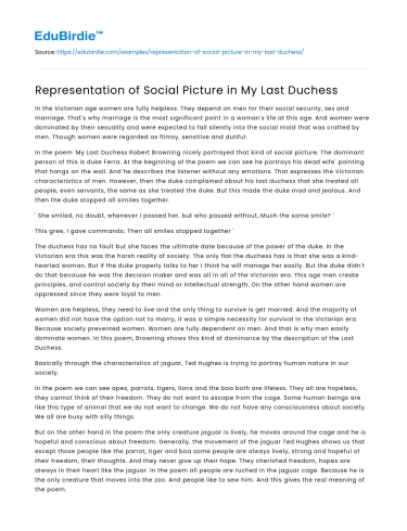 Representation of Social Picture in My Last Duchess