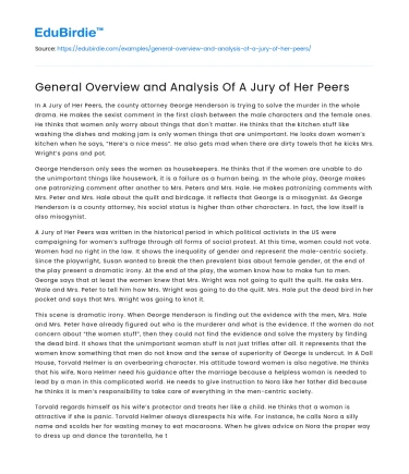 General Overview and Analysis Of A Jury of Her Peers