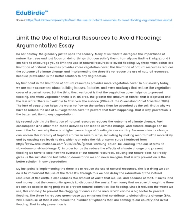 Limit the Use of Natural Resources to Avoid Flooding