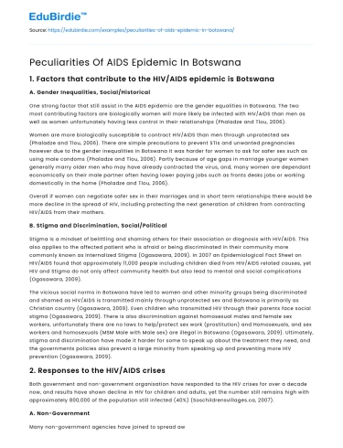 Peculiarities Of AIDS Epidemic In Botswana
