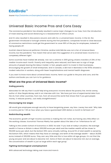 Universal Basic Income Pros and Cons Essay