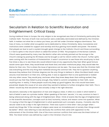 Secularism, Scientific Revolution, & Enlightenment