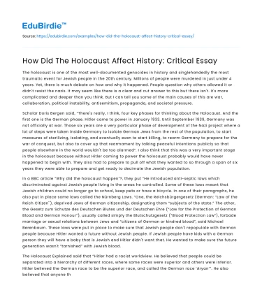 How Did The Holocaust Affect History: Critical Essay