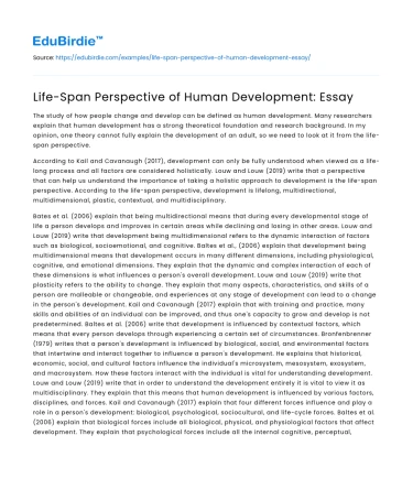 Life-Span Perspective of Human Development: Essay