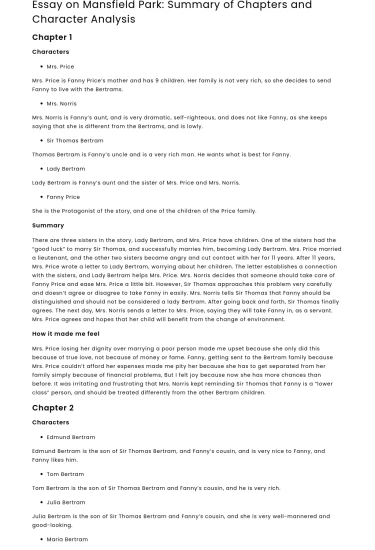 Insights into Character and Plot in Mansfield Park